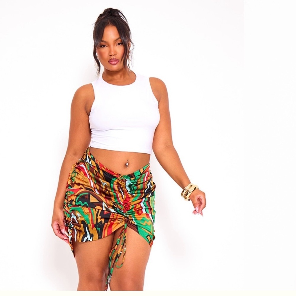 PrettyLittleThing Multi-Print Ruched Front Mini Skirt 22